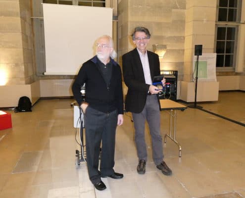 Alessandro Morbidelli, Prix Janssen 2018 (à droite) et Roger Ferler, vice-président de la Société astronomique de France