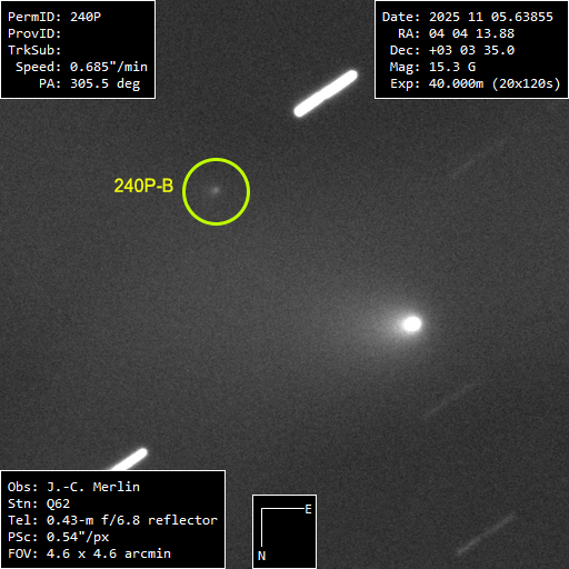 Comète 240P/NEAT avec le fragment 240P-B le 5 novembre 2025