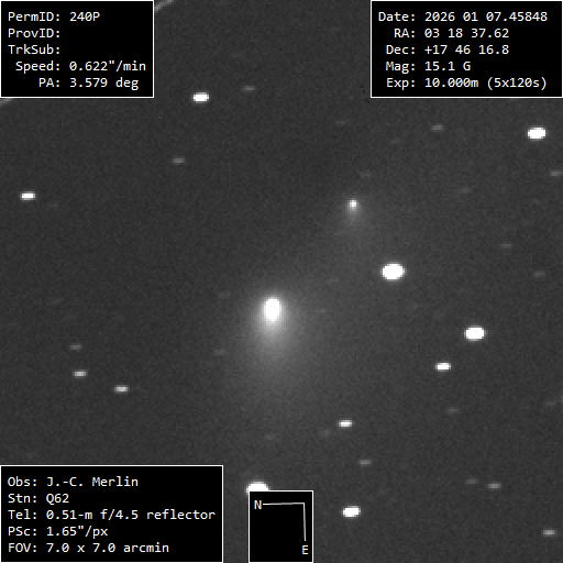 Comète 240P/NEAT avec le fragment 240P-B le 7 janvier 2026