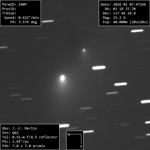 Comète 240P/NEAT avec le fragment 240P-B le 7 janvier 2026